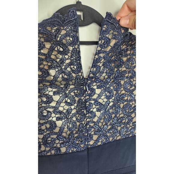 Xscape Navy Blue Knee Length Metallic Back Cocktail Party Dress Size 6 - Picture 9 of 9